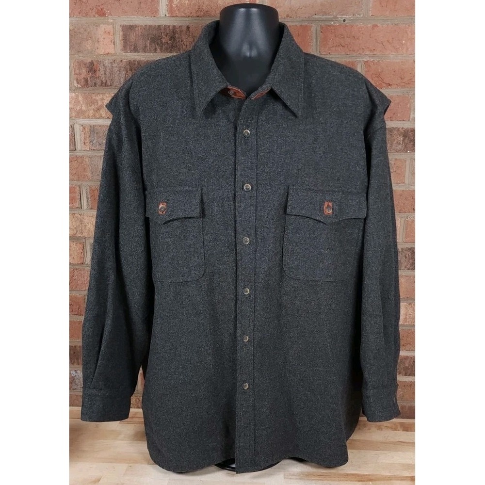 SCHNEE'S Bozeman Montana Shirt Jacket Mens 3XL Gray Wool Jacket Leather Trim